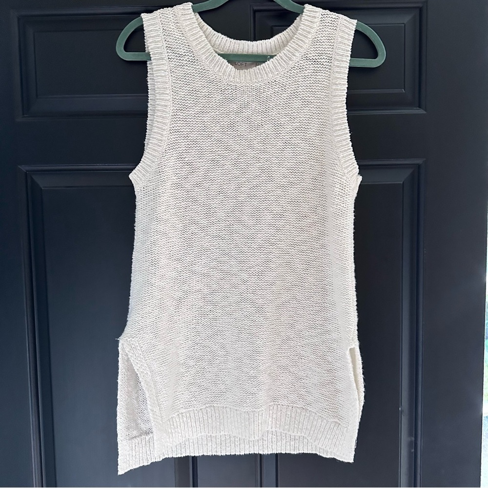 LOFT Ivory Knit Sleeveless Sweater
